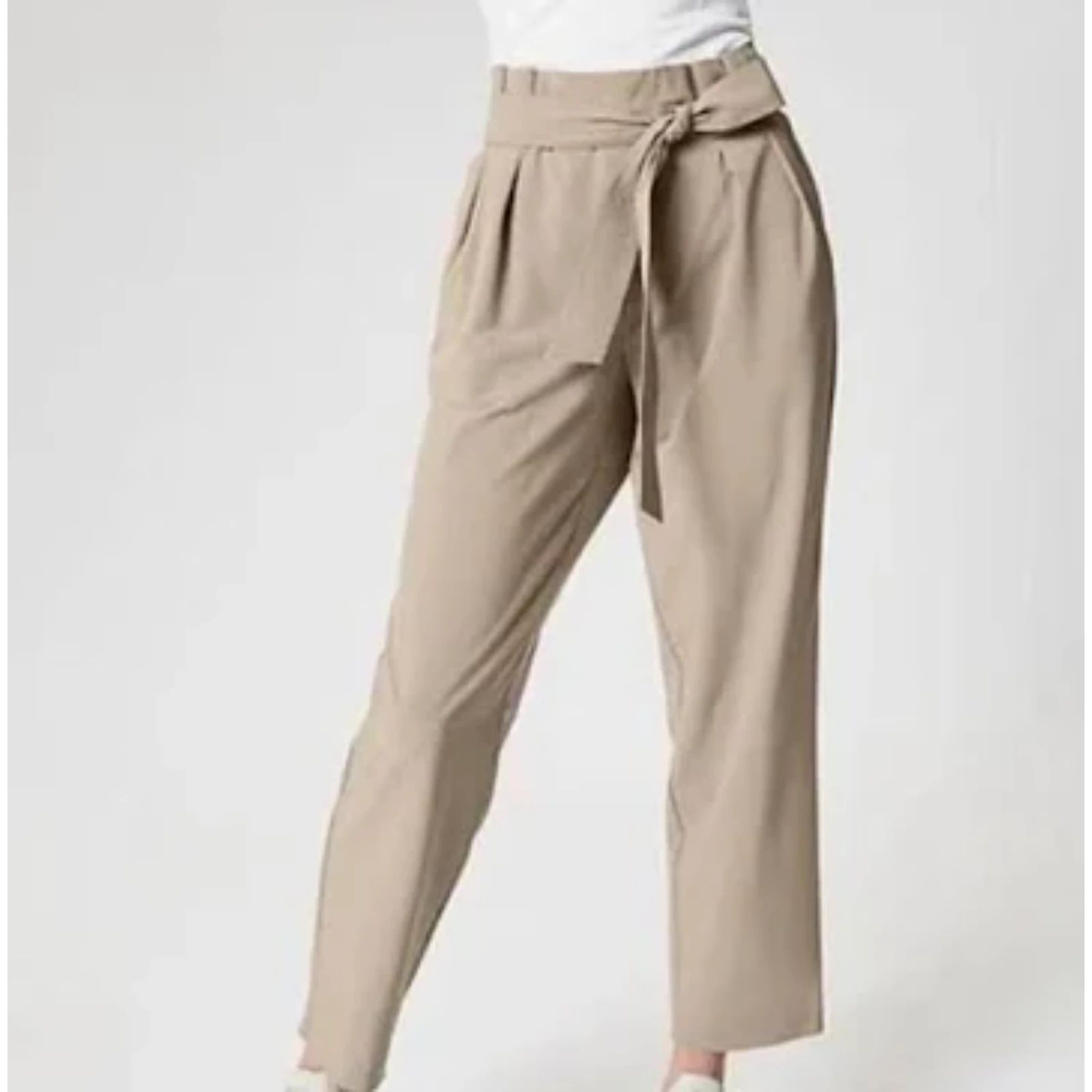 Athleta Skyline Pant Ii Pleated Beige Bone Belted Size 14 Travel Performance